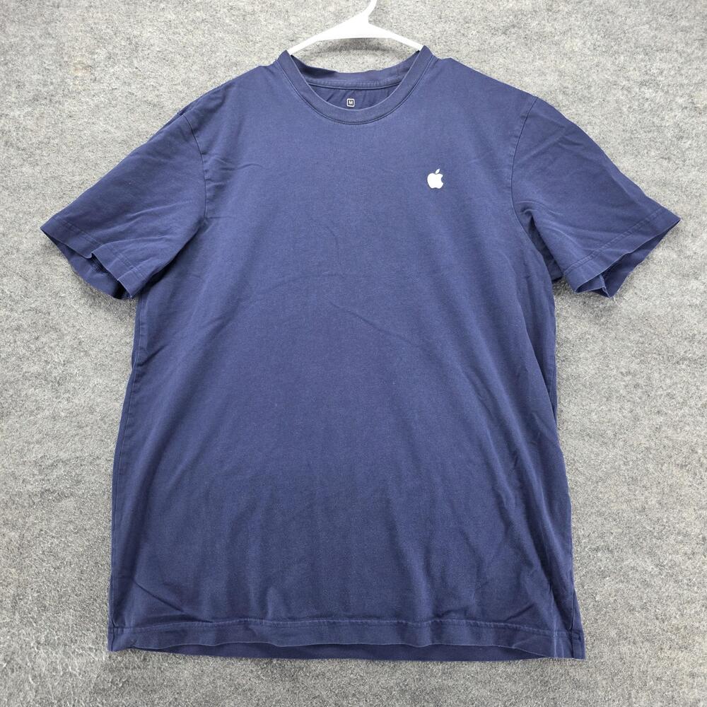 Apple Shirt Mens Medium Navy Blue Logo T-Shirt Tee 100% Cotton Casual Crewneck
